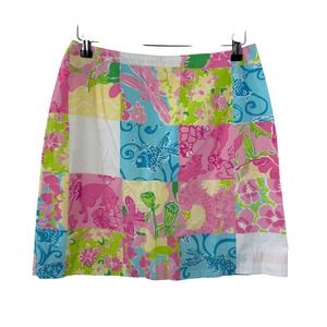 VTG Lilly Pulitzer Skirt WOMEN 10 Patchwork Colorful Cotton COASTAL COTTAGE‎ 90s